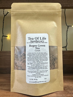 ReGen Cacao Green Tea | Antioxidant Green & Oolong Tea for Energy, Focus & Cellular Support (High-Caffeine Loose Leaf Tea Blend)