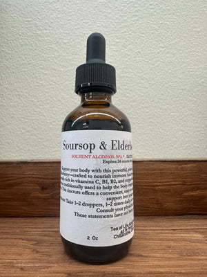 Natural soursop leaf and elderberry extract tincture for immune health, seasonal support, and overall vitality