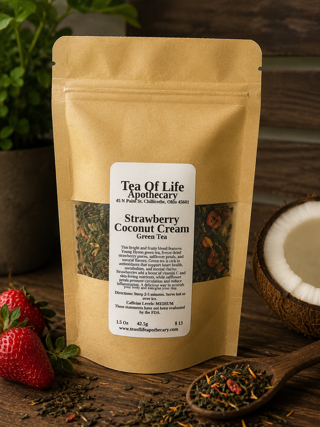 Strawberry Coconut Cream Green Tea | Fruity Green Loose Leaf