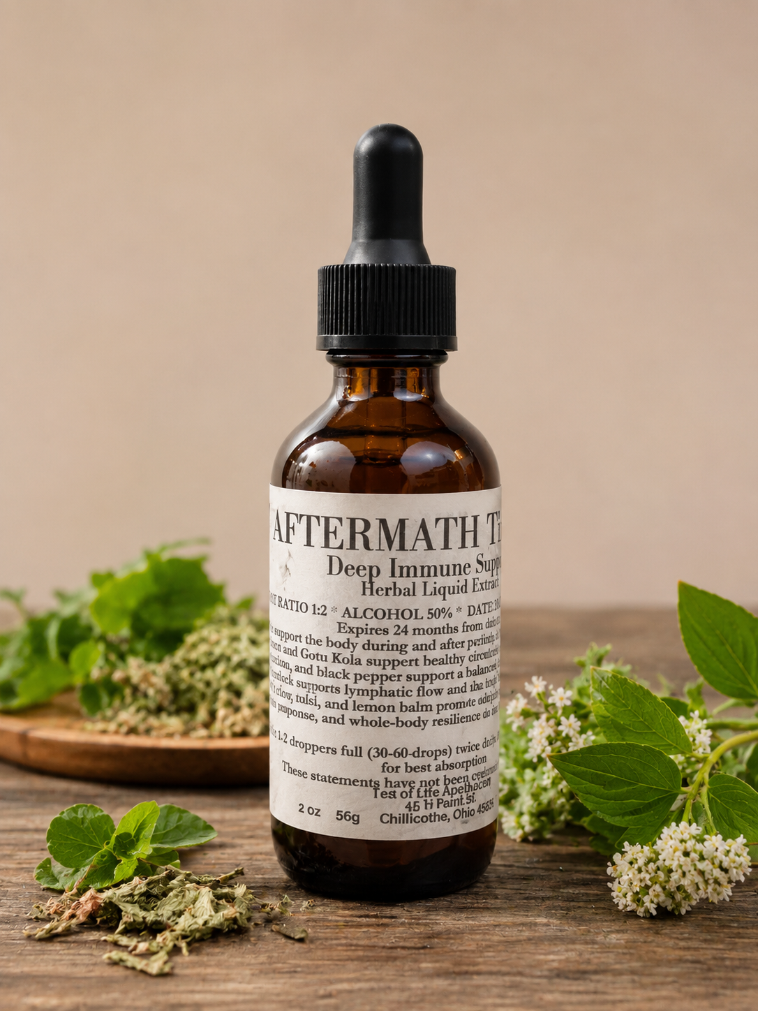 Aftermath Deep Immune Support herbal tincture by Tea of Life Apothecary in an amber dropper bottle, formulated to support immune function, circulation, lymphatic flow, and whole-body resilience after periods of illness or prolonged immune stress.