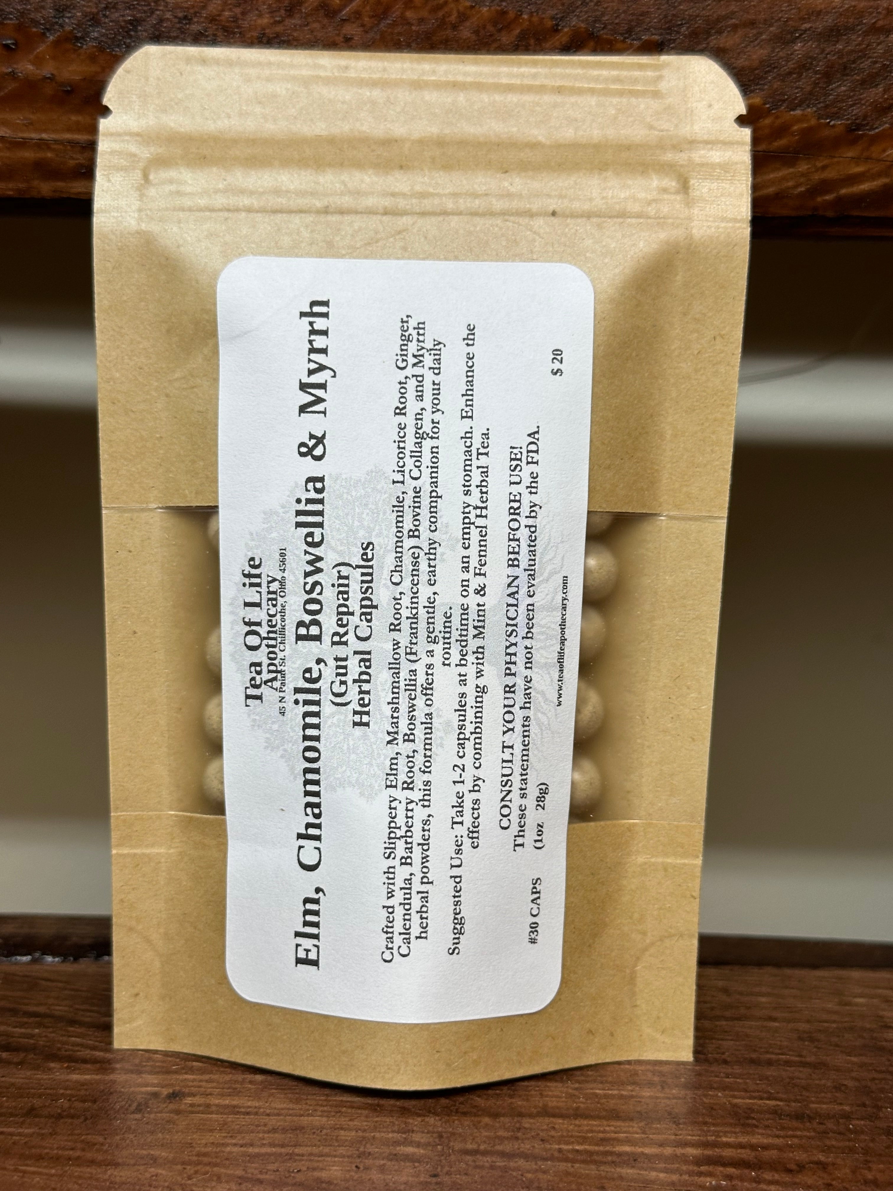 Elm, Chamomile, Boswellia & Myrrh Capsules | Gut Lining Support for Leaky Gut, Bloating & Digestive Comfort