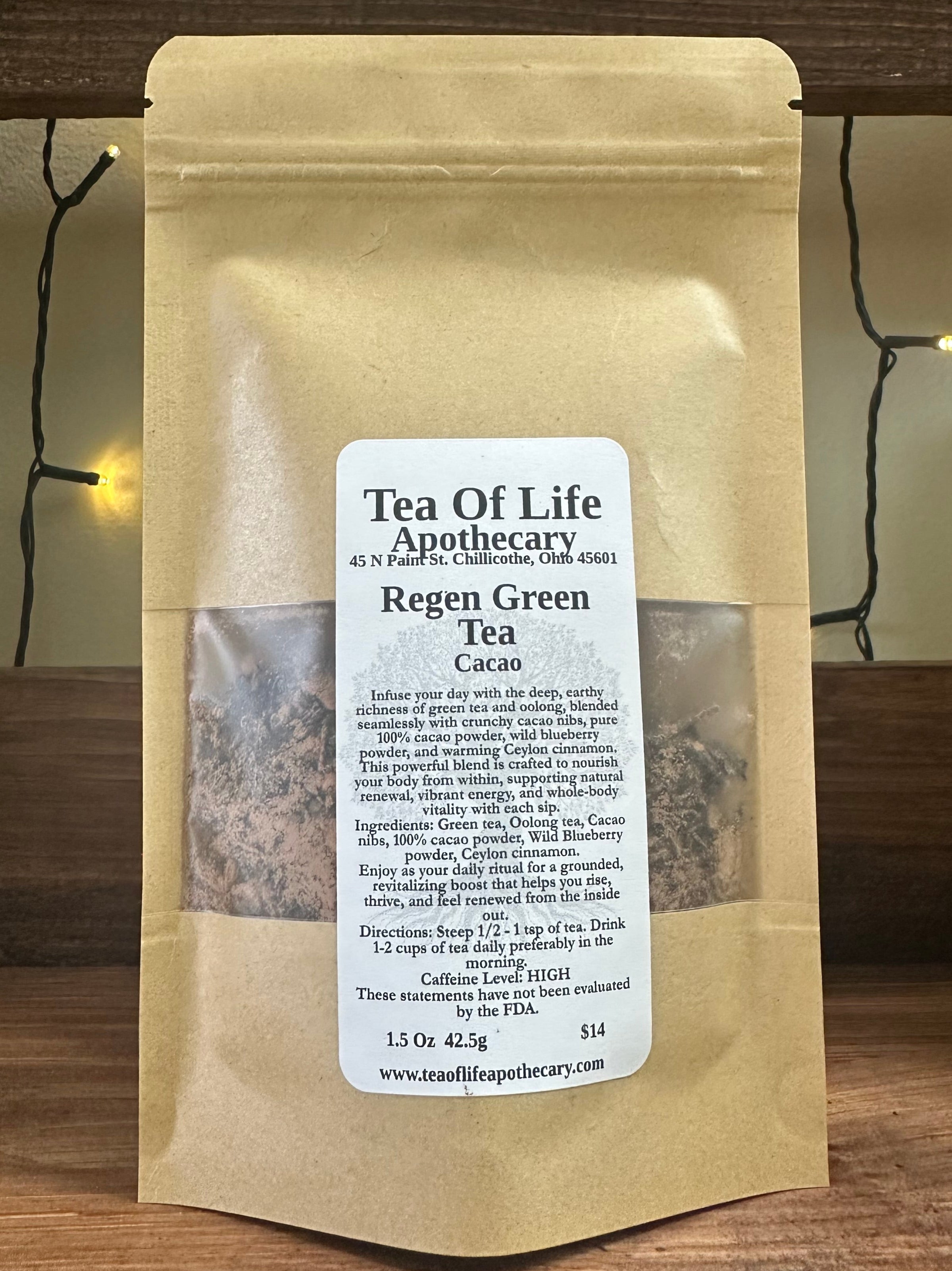 ReGen Cacao Green Tea | Antioxidant Green & Oolong Tea for Energy, Focus & Cellular Support (High-Caffeine Loose Leaf Tea Blend)