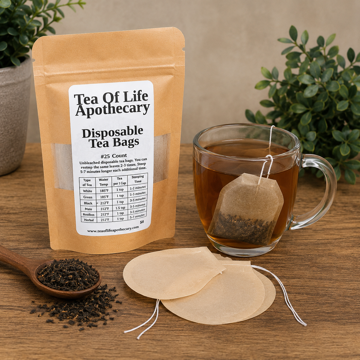 Disposable Tea Bags #25 Count - Tea Stepper/Strainer